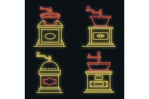 Coffee Grinder Icons Set Vector Neon