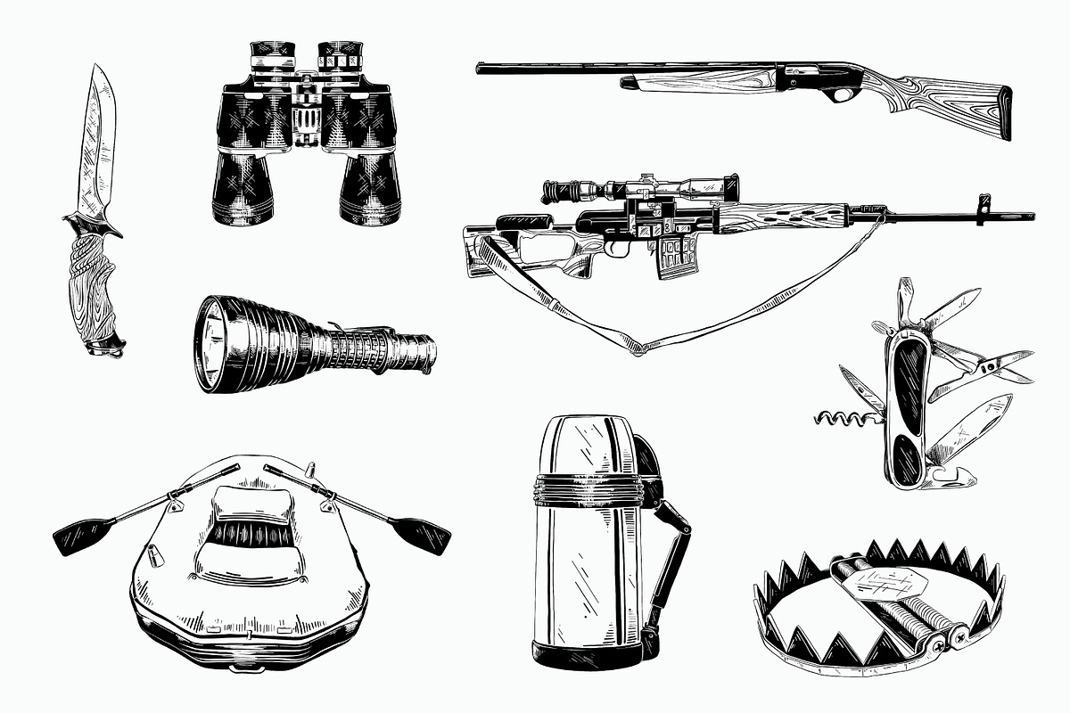 Hunting hand drawn logo elements, an Animal Illustration by Akimo Mia (Photo 3 of 6)