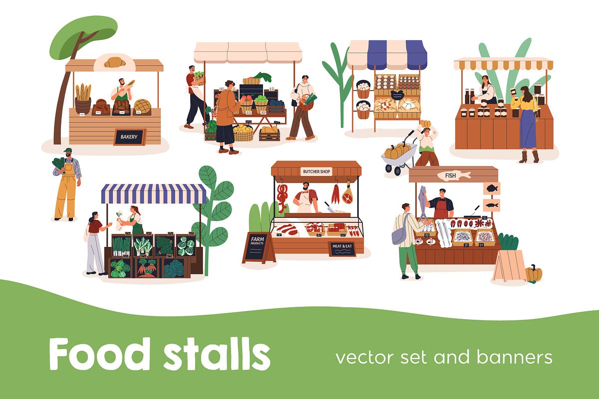 Farmers market stalls set + banners, a Food Illustration by Good Studio (Photo 1 of 11)