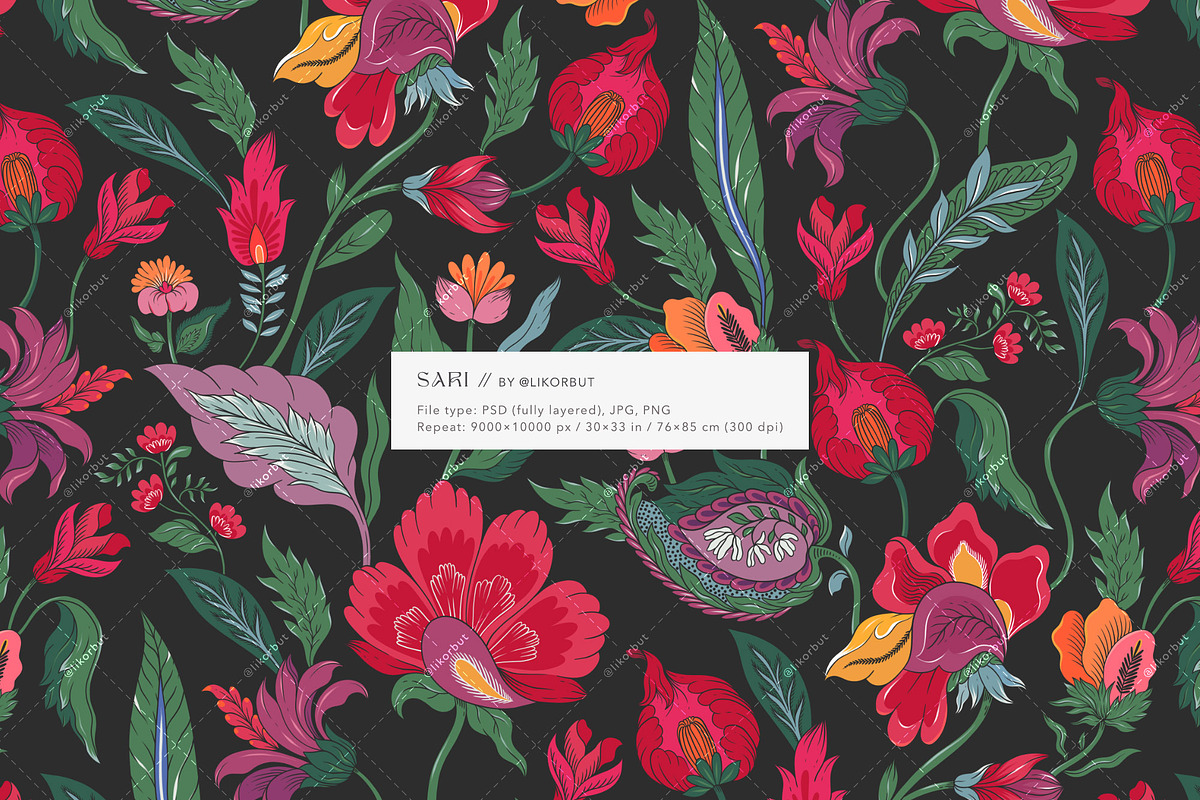 Sari Chintz Asian Ethnic Pattern, a Pattern Graphic by likorbut (Photo 2 of 11)