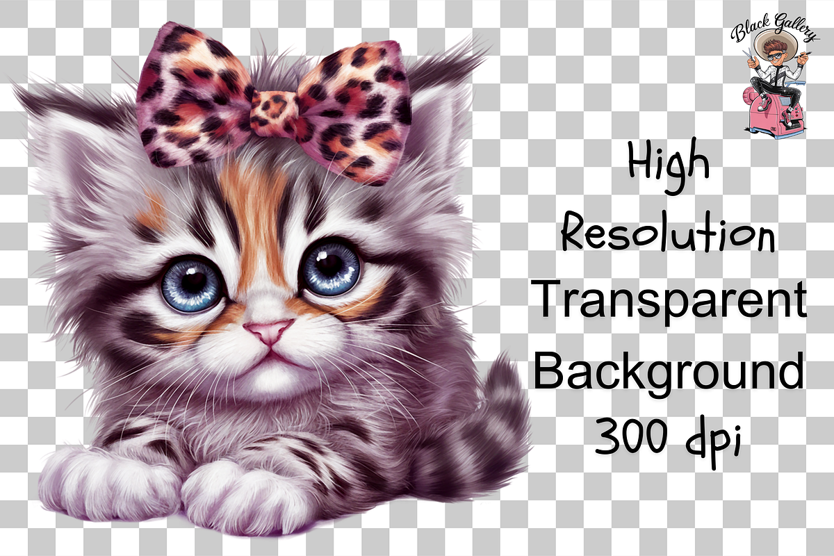 Kitten with Leopard Bow PNG Bundle, a Graphic by Clipart Bloom (Photo 11 of 11)