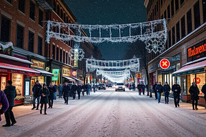 Snowy Evening Stroll | Stock Photo, a Holiday Photo by Aura Canyon HQ