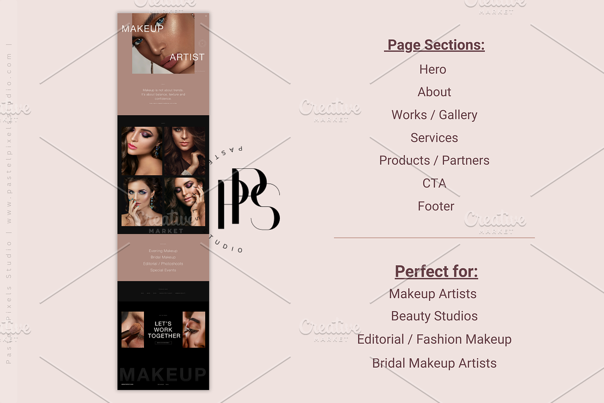 MakeUp Artist HTML Portfolio Website, a HTML Template by Pastel Pixels Studio (Photo 2 of 3)
