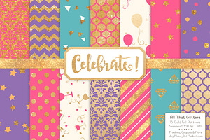 Crayon Box Gold Foil Digital Papers, a Pattern Graphic by Amanda Ilkov