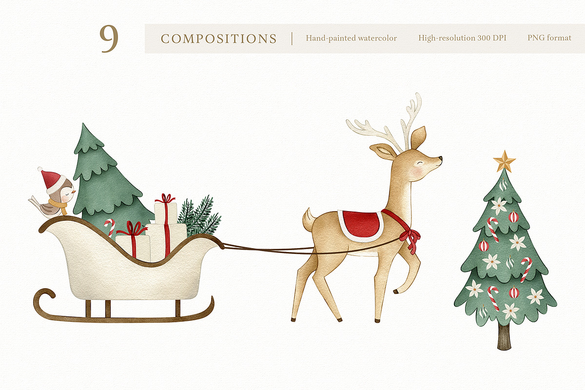 Watercolor Whimsical Christmas Set, a Decorative Illustration by Carol Lozove (Photo 12 of 44)