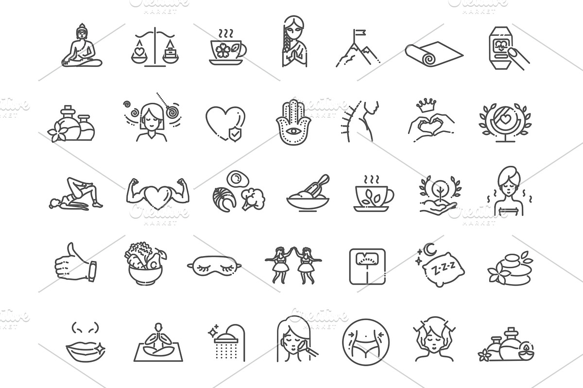 Wellness Line Icons Set, an Outline Icon by Tettygreen (Photo 2 of 2)