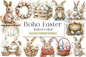Boho Easter Clipart, an Illustration by DreamArtGraphic