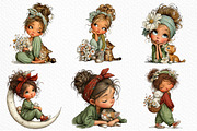 Whimsical Girl with Cat Clipart, a Seasonal Illustration by Craft Nest (Thumbnail 4 of 6)