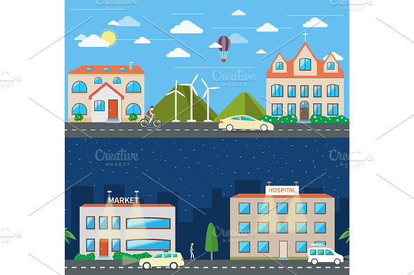 City scene in day and night preview 2