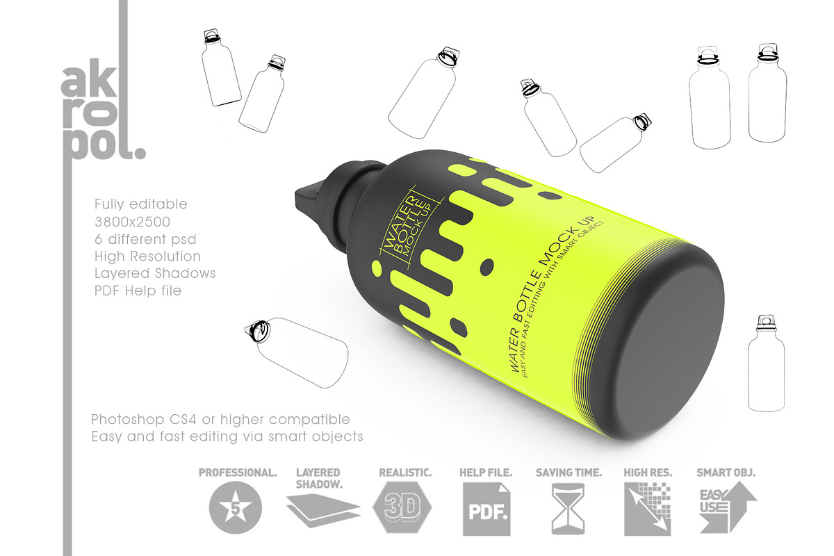 Reusable Water Bottle MockUp, a Cups & Container Mockup by akropol (Photo 3 of 8)