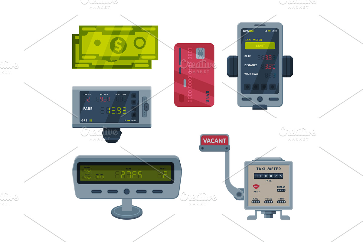 Taximeter as Car Cab Device for, an Object Illustration by TopVectors