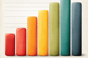 Colorful 3D bar chart with rounded columns on textured backgroun, an Abstract Photo by José Manuel Gelpi