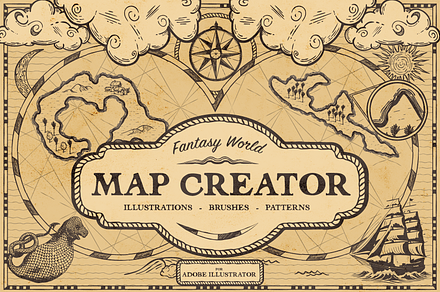 Fantasy Worlds: Antique Map Creator, a Brushes & More by Salty Sweet Creative