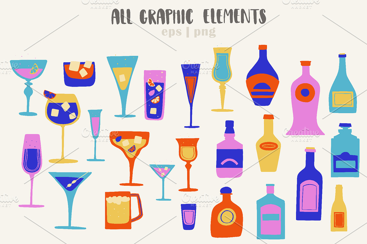 Bar drinks and bottles, a Food Illustration by lexminci (Photo 2 of 17)