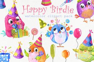 Birthday Watercolor Clipart Birds