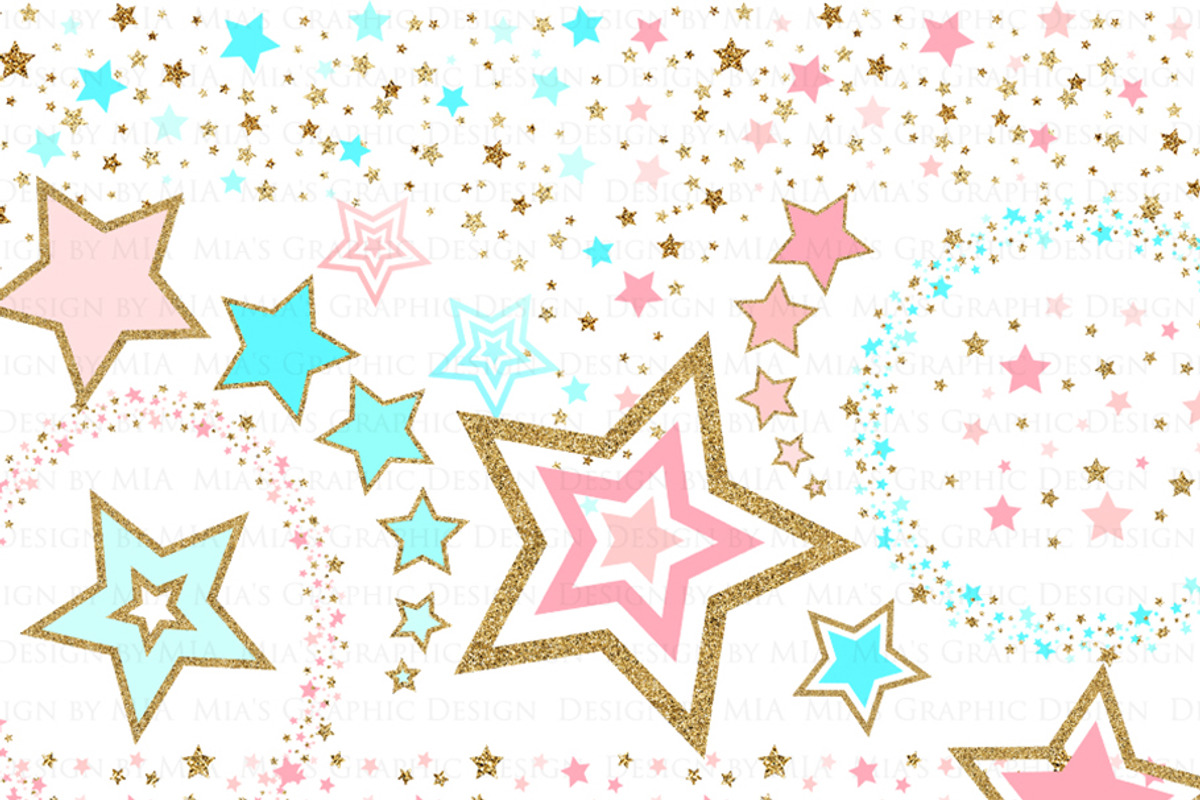 Pink Light Blue Gold Stars, a Texture Illustration by Mia's Graphic Design (Photo 3 of 9)