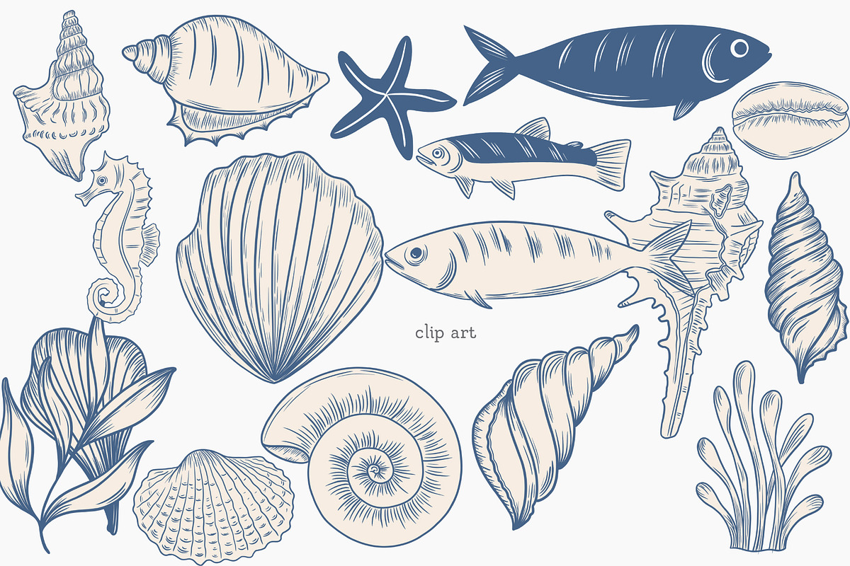 Blue toile Ocean Collection, a Seasonal Illustration by AlenaVlasko stock Market (Photo 9 of 12)