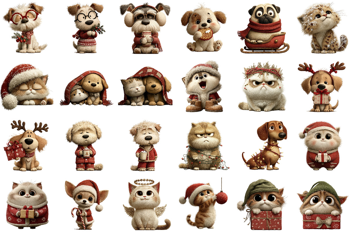 Whimsical Christmas Cat and Dog Clip, an Illustration by Sublimation Artist (Photo 2 of 6)