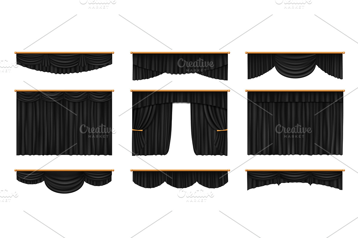 Theater stage black curtains, a Decorative Illustration by Vector Tradition