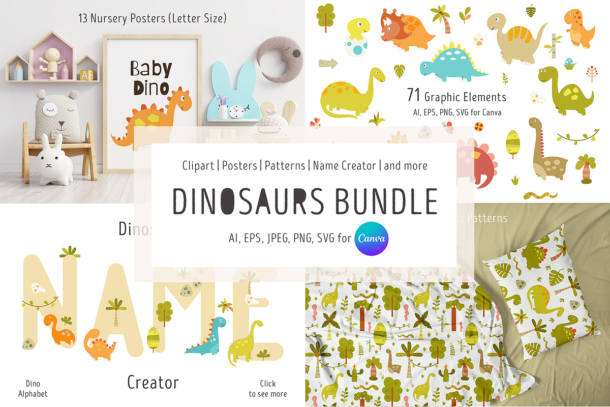 Nursery Art Dinosaurs Kids Bundle, an Animal Illustration by Nursery Art (Photo 1 of 9)