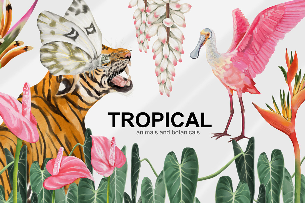 Tropical tiger, animals, leaves, an Animal Illustration by ARTMIRU (Photo 2 of 14)