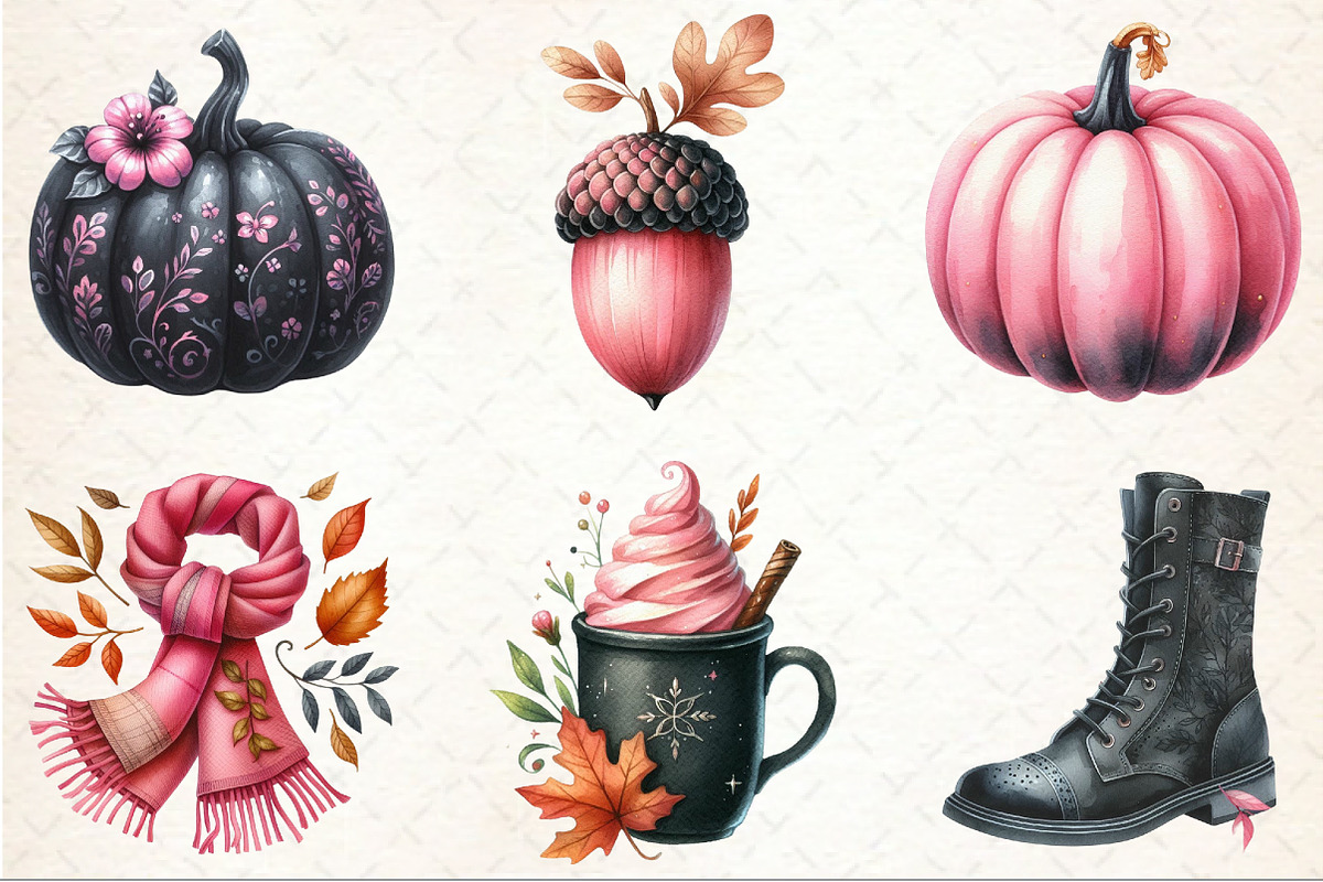 Pink Black Autumn Clipart, an Illustration by Rose Art (Photo 3 of 8)