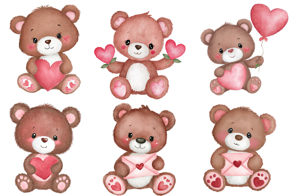 Watercolor Valentine Day Bear Clipar, an Illustration by Designworld (Photo 4 of 5)