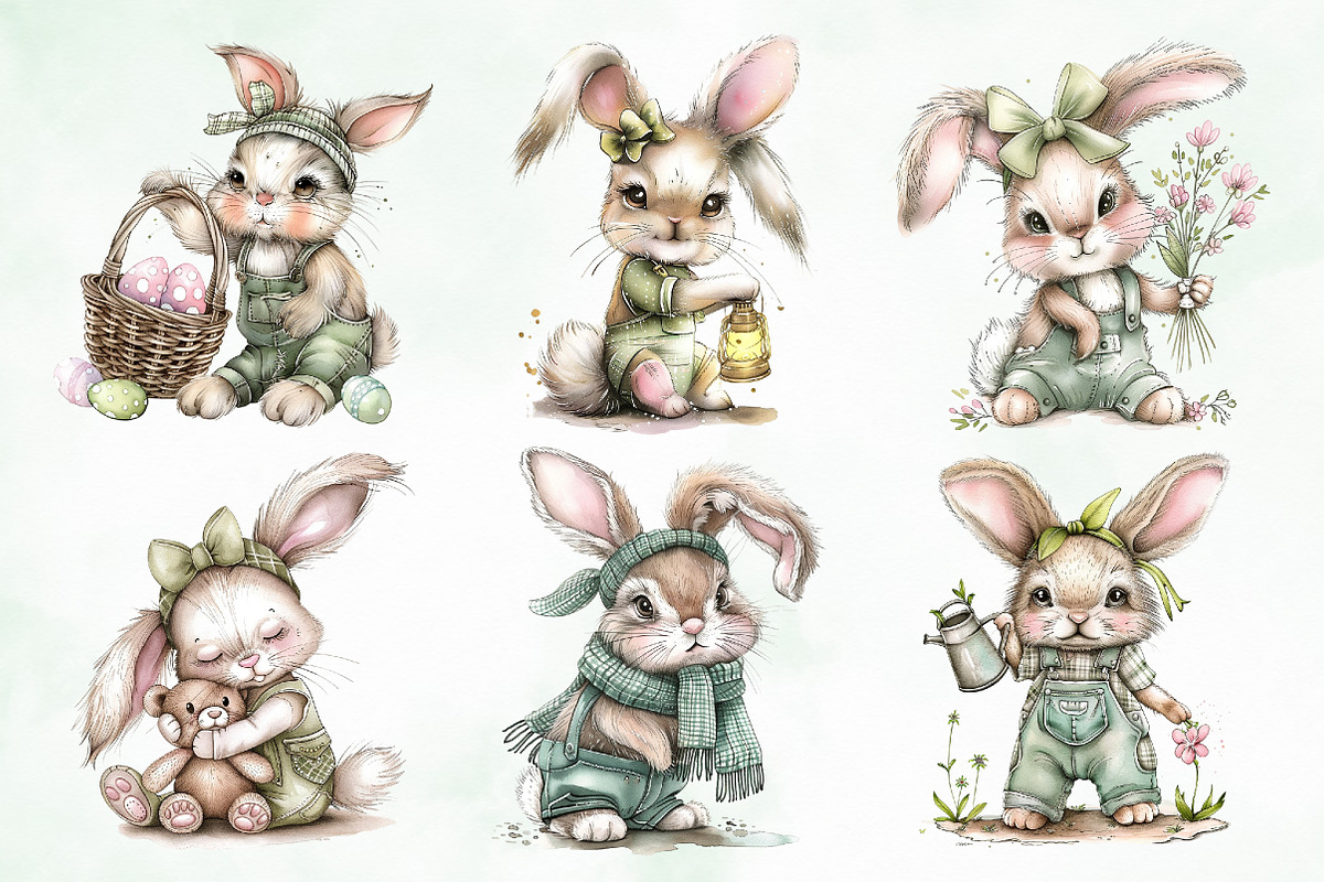 Watercolor Cute Rabbit Png Clipart, an Illustration by Creative Art (Photo 7 of 7)