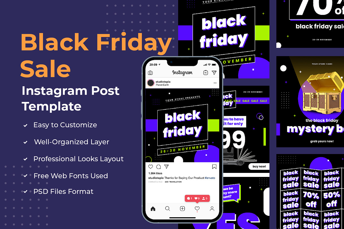 Black Friday Instagram Post, a Social Media Template by edukka
