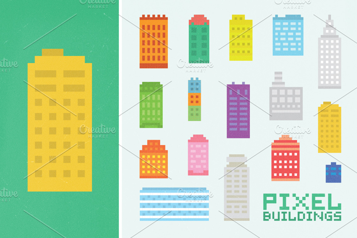 Pixel buildings set, an Object Graphic by Dmitriylo