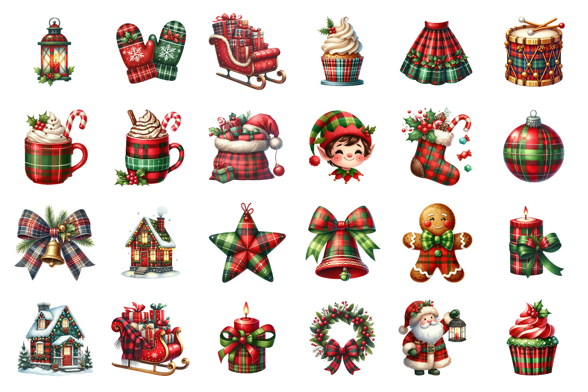 Red & Green Plaid Christmas Clipart, an Illustration by SinaCreation (Photo 2 of 7)