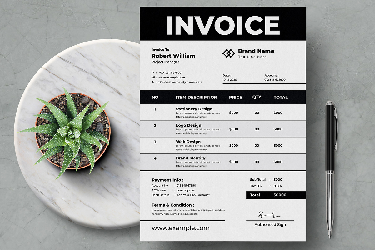Invoice Design Template, a Stationery Template by MightyDesign (Photo 1 of 7)