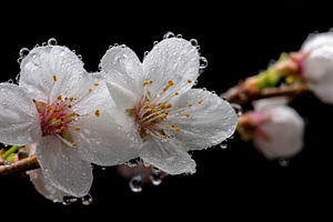 Cherry blossoms glisten with dew, a Photo by Beautiful things