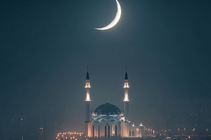 mosque under the light of the crescent moon, a Photo by Pictures for you!!!!!!!!!