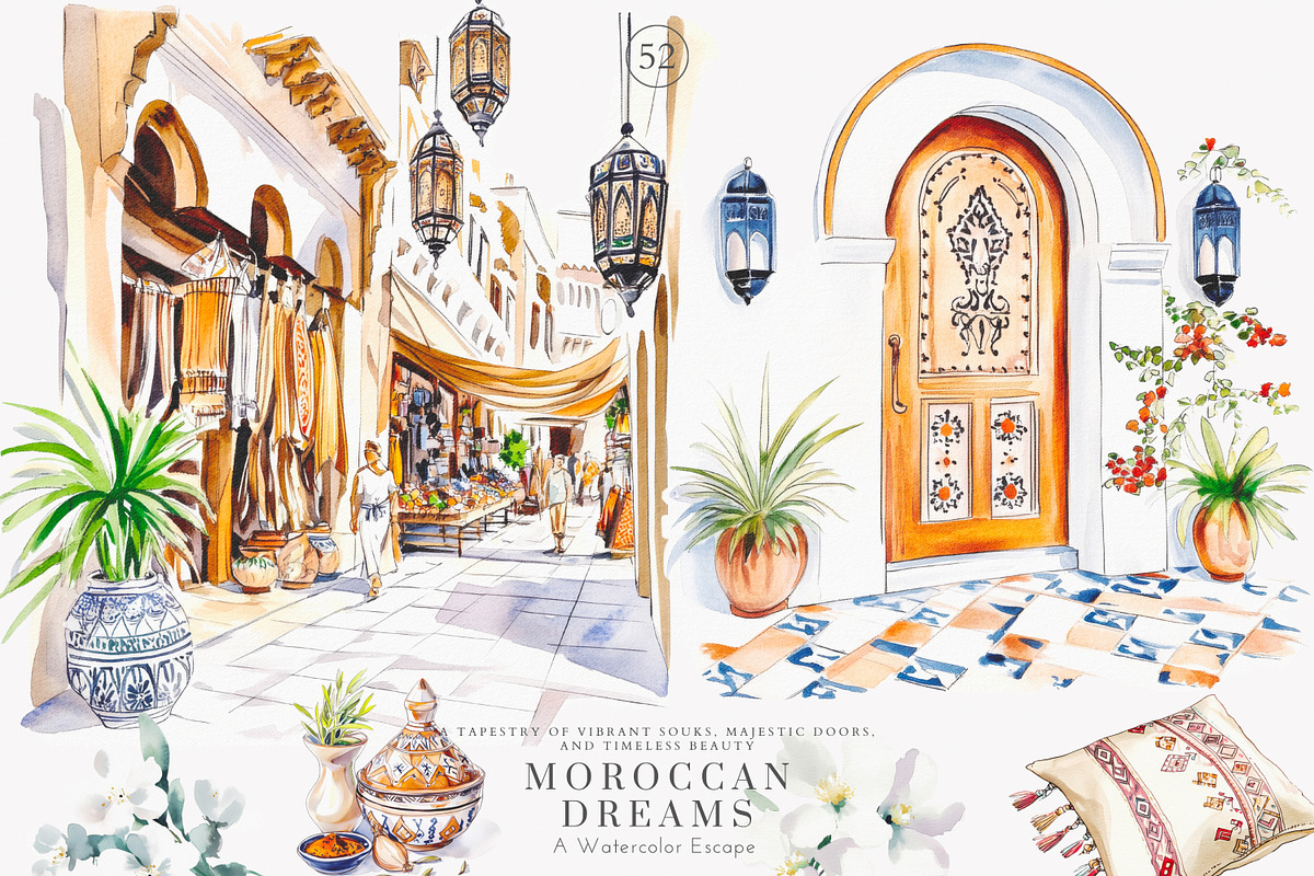 Moroccan clipart watercolor set, a Decorative Illustration by Patishop Art (Photo 1 of 10)