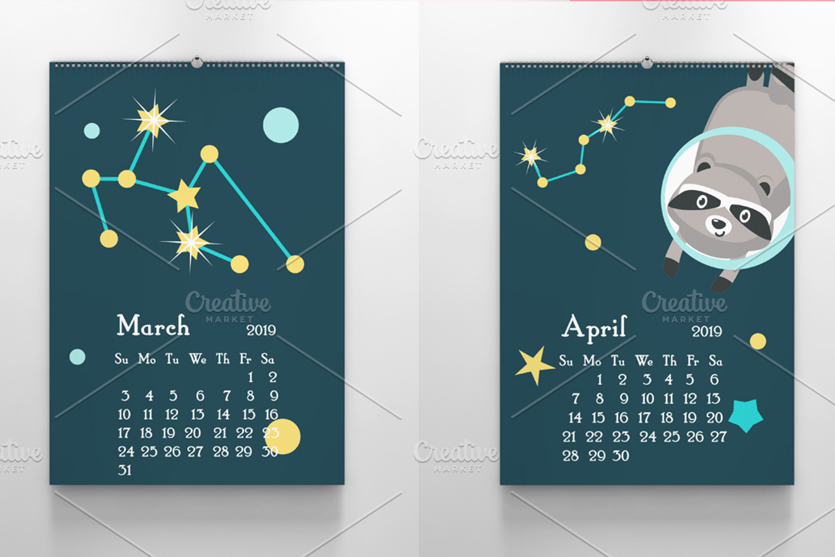 Space calendar animal austronauts, a Stationery Template by SiberianArt (Photo 3 of 8)