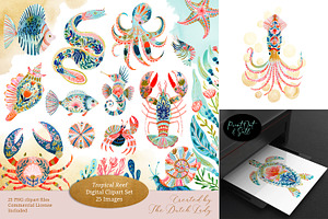 Tropical Folk Art Reef Clipart