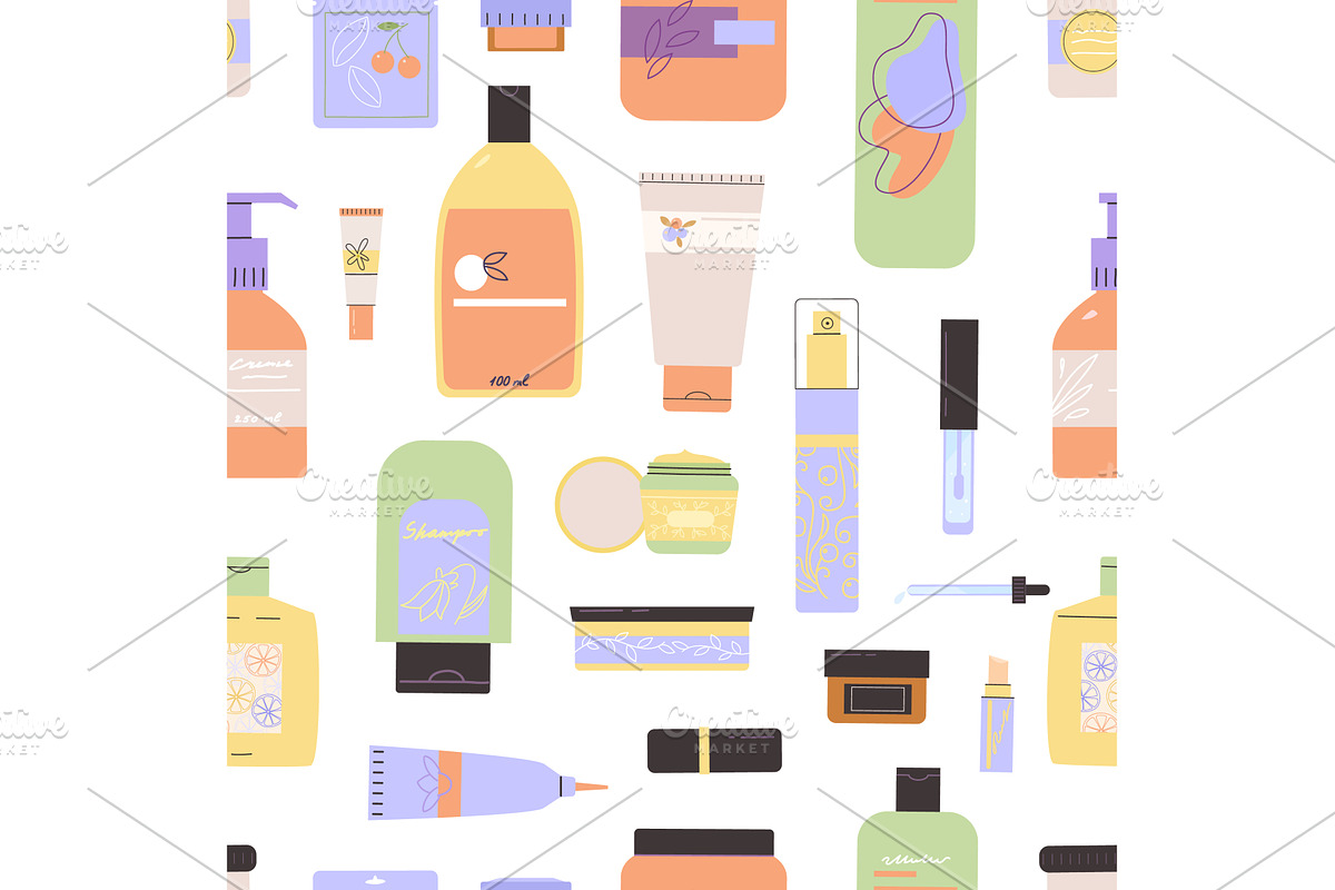 cosmetics tubes pattern. cartoon, an Object Illustration by Multigon