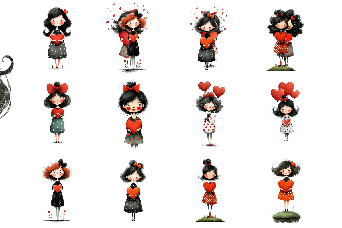 Whimsical Girl Red Heart Clipart, an Illustration by DreamArtGraphic (Photo 2 of 4)
