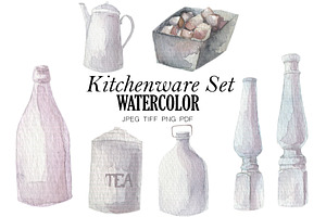 Watercolor kitchenware set
