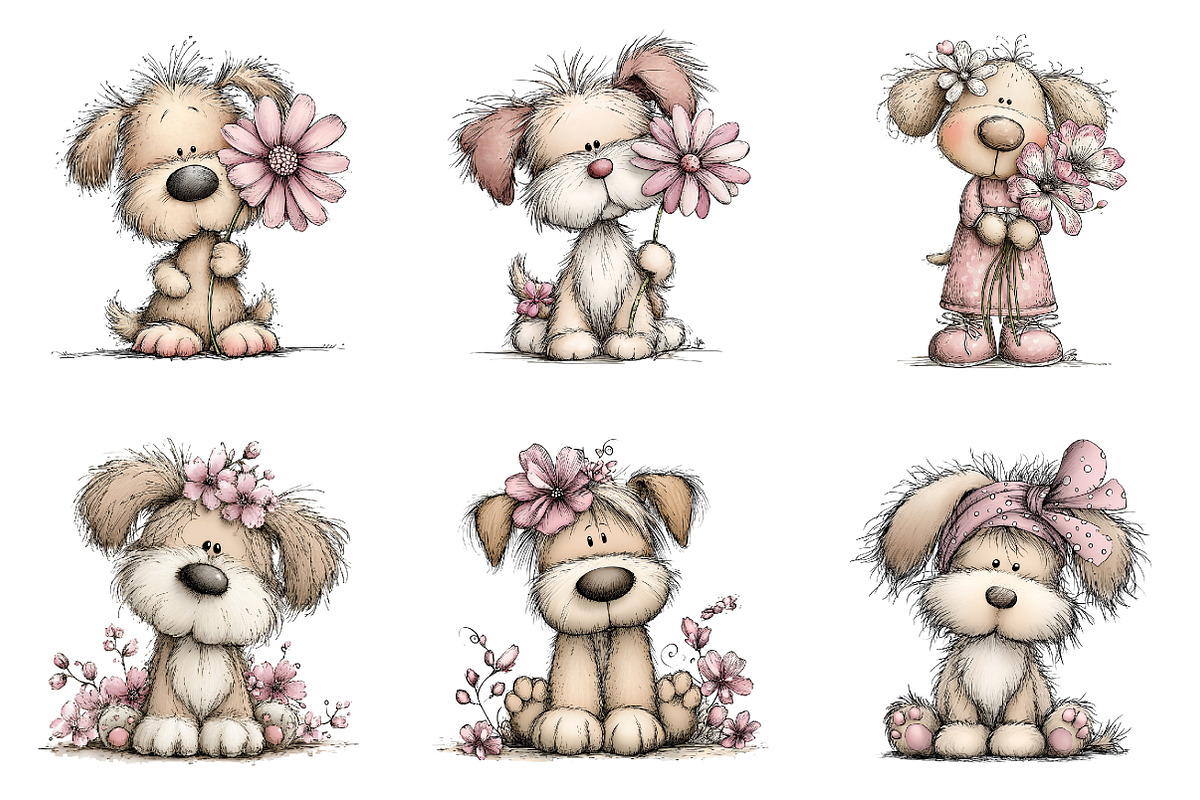 Whimsical easter dogs clipart, an Illustration by SinaCreation (Photo 3 of 11)