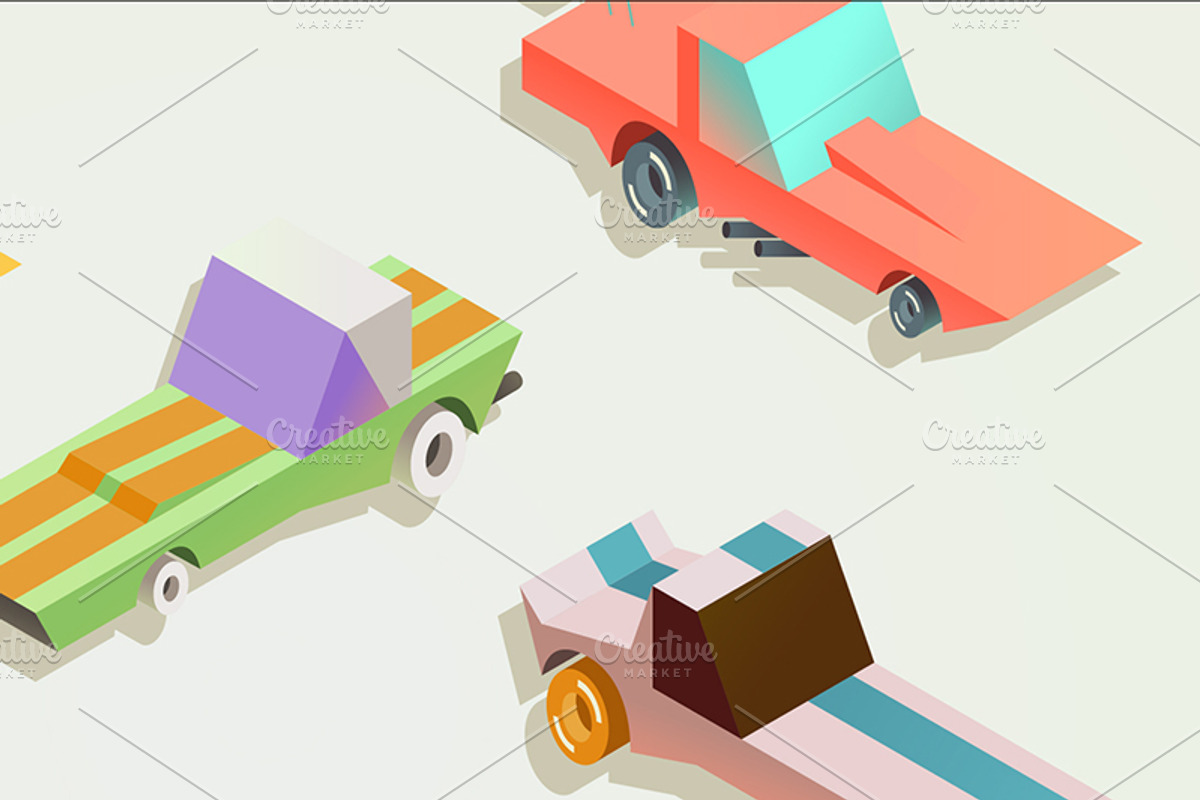 Isometric muscle/racing cars set, a Transportation Illustration by RasterBird (Photo 2 of 2)