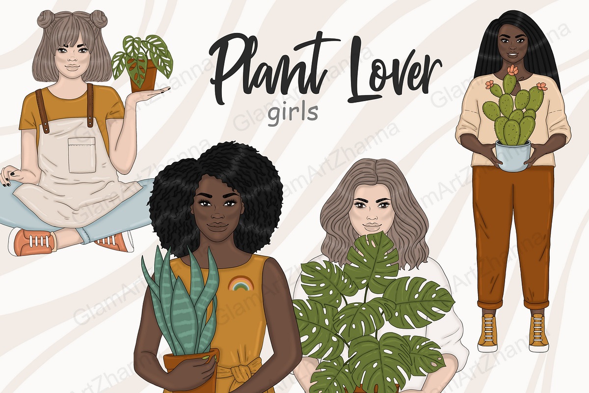 Plant Lover Girls Clipart, a Person Illustration by GlamArtZhanna (Photo 1 of 5)