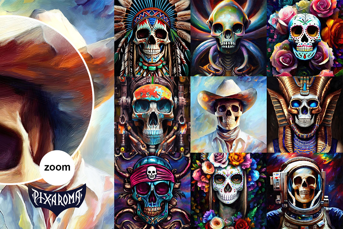 Skulls Bundle - Oil Paintings, an Illustration by pixaroma (Photo 3 of 15)