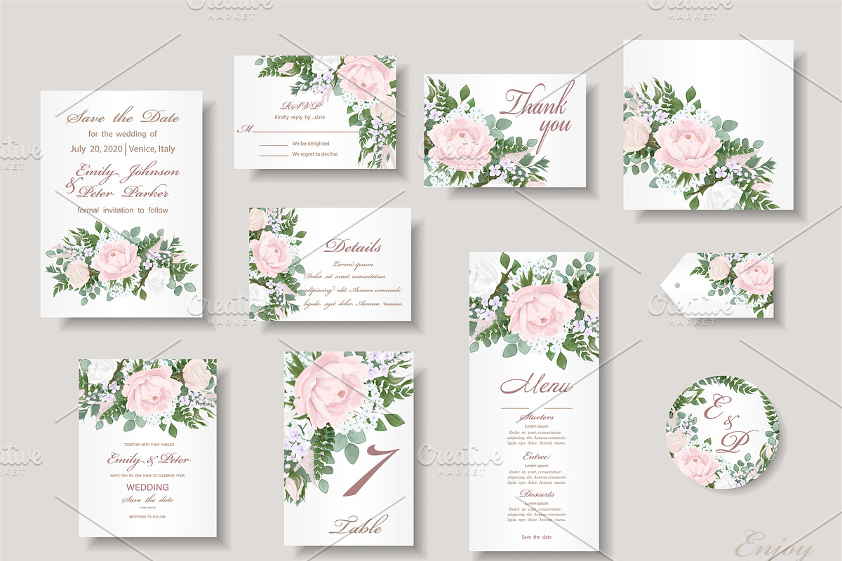 Wedding invitation with flower Peony, a Card Template by Digital illustration shop (Photo 1 of 2)
