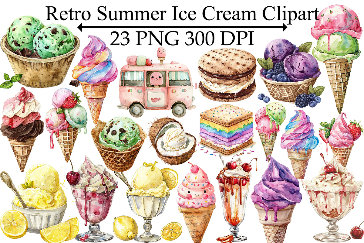 Retro Summer Ice Cream Clipart, an Illustration by Design Market (Photo 1 of 4)