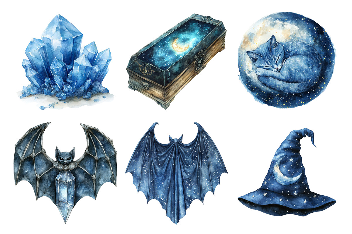 Moonlit Blue Halloween Clipart, an Illustration by Daily.Designs (Photo 3 of 5)