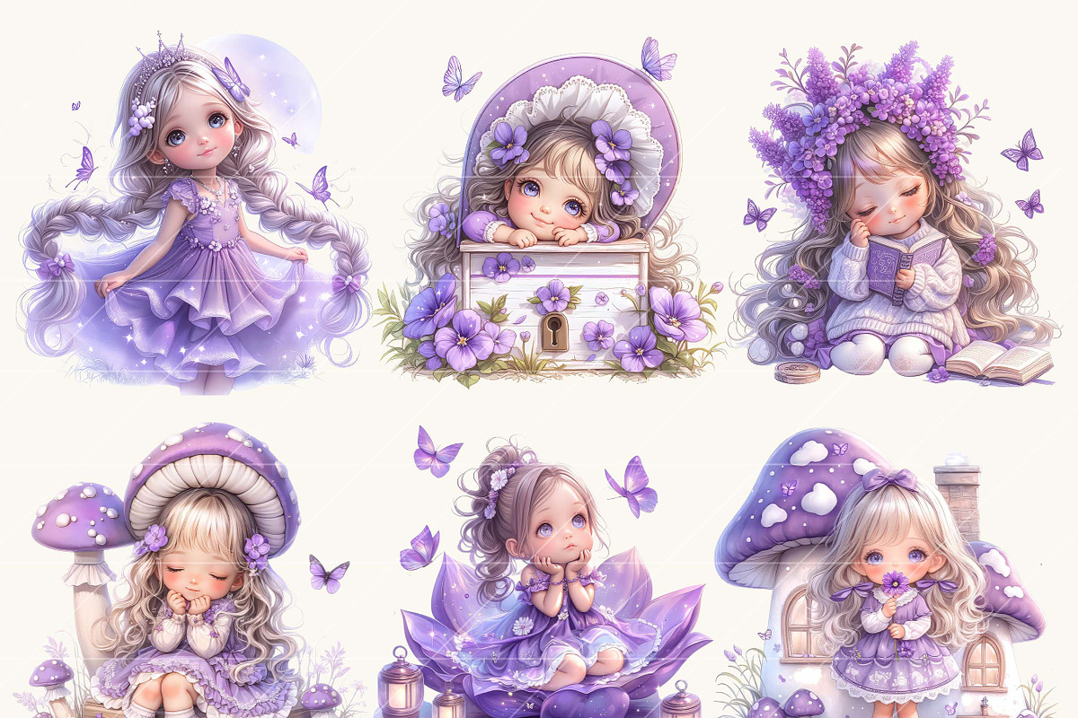 Violets Flower Gnome Girl Clipart, a Person Illustration by BusyDaydesign (Photo 2 of 8)
