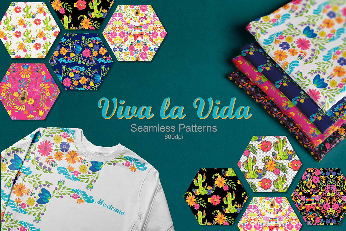 Viva la vida mexican semaless patter, a Pattern Graphic by CpandoShop (Photo 1 of 5)