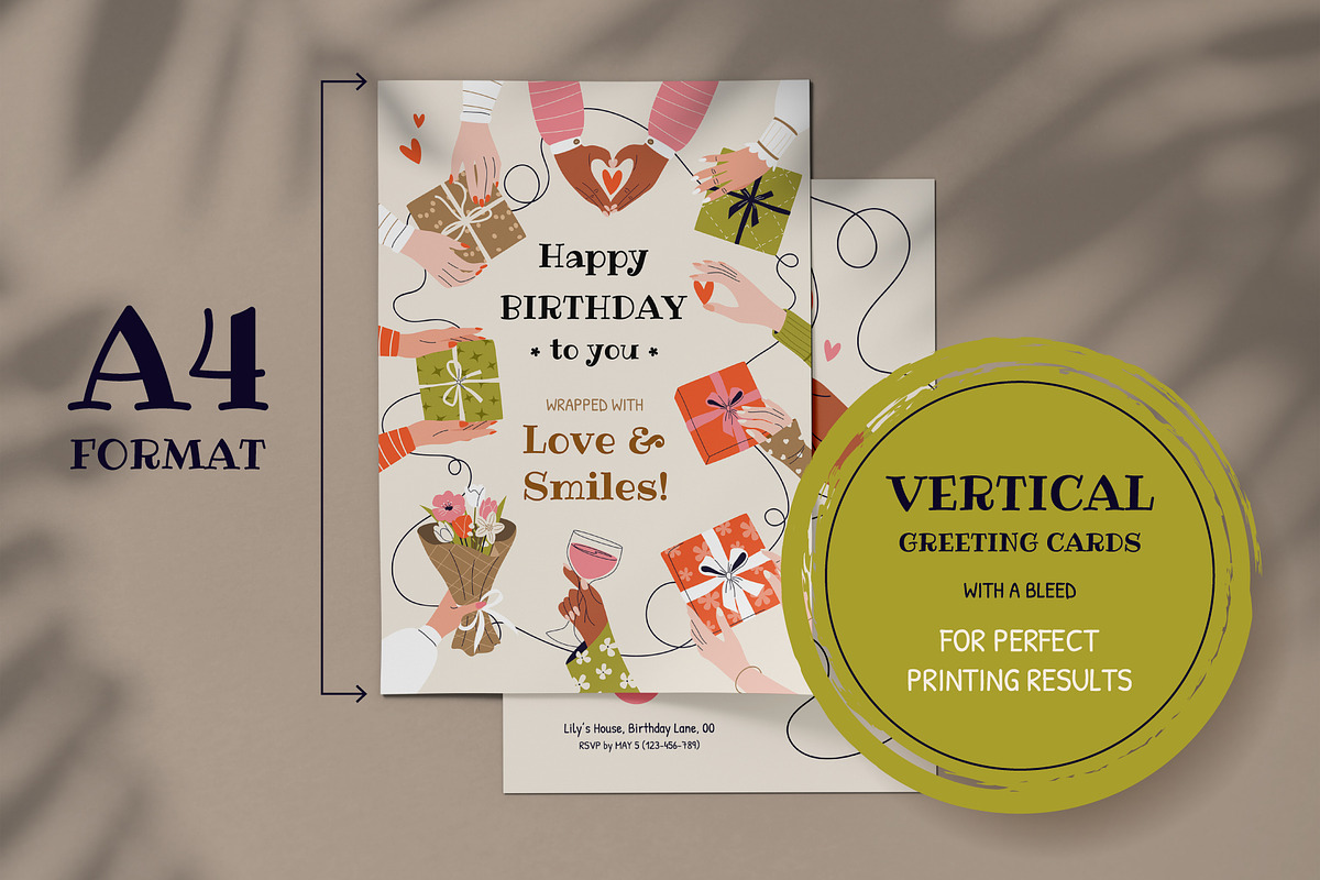 12 Birthday Greeting Cards, a Person Illustration by IuliiaSavko (Photo 3 of 8)